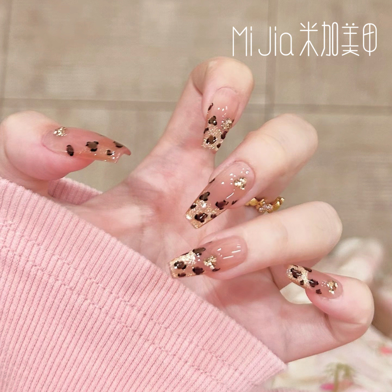 【Golden Leopard Print】Autumn Elegant White-Enhancing Luxurious Gradient Cat Eye Rhinestone Nail Art Handmade Wearable Nails 【Golden Leopard Print】Autumn Elegant White-Enhancing Luxurious Gradient Cat Eye Rhinestone Nail Art Handmade Wearable Nails