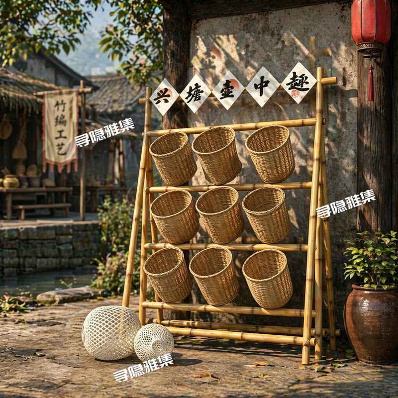 Traditional Style Pot Throwing Game Props Bamboo Frame Scenic Area City Group Interactive Game Bamboo Frame Handmade Bamboo Weaving Pot Throwing Bamboo Frame