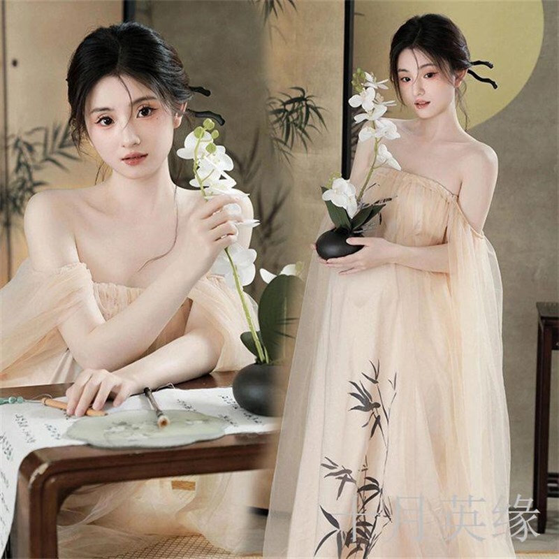 Maternity Photography Clothing Studio New Vintage New Chinese Style Tube Top Dress Fresh and Simple Pregnant Mommy Belly Photography Outfit Maternity Photography Clothing Studio New Vintage New Chinese Style Tube Top Dress Fresh and Simple Pregnant Mommy Belly Photography Outfit