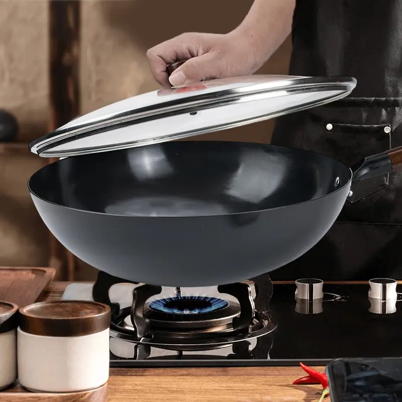 Authentic Zhang Master's Household Round Iron Wok, Uncoated Cooking Pot, Non-Stick Frying Pan, Concave Induction Cooker Non-Stick Pan