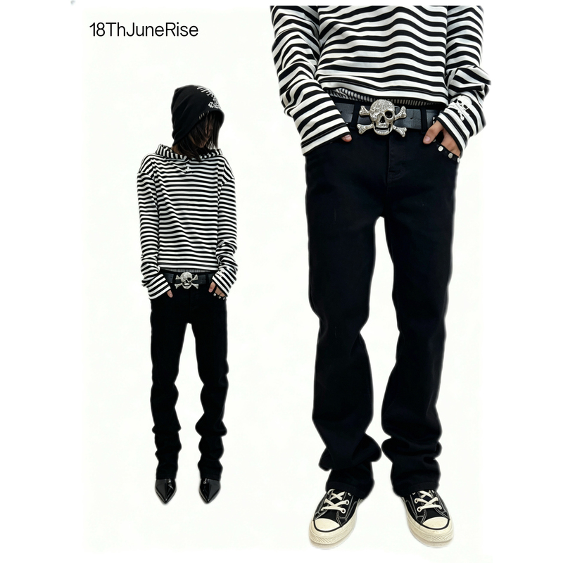18Th Junerise Original Authentic Product_Classic Black Slim Straight-Leg 13.5 oz Stretch Stacked Jeans