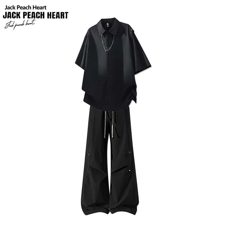 Jack Peach Heart American-Style Ice Silk Short-Sleeved Shirt Men's Summer Cool and Stylish High-End Casual Suit Men's Two-Piece Set Jack Peach Heart American-Style Ice Silk Short-Sleeved Shirt Men's Summer Cool and Stylish High-End Casual Suit Men's Two-Piece Set