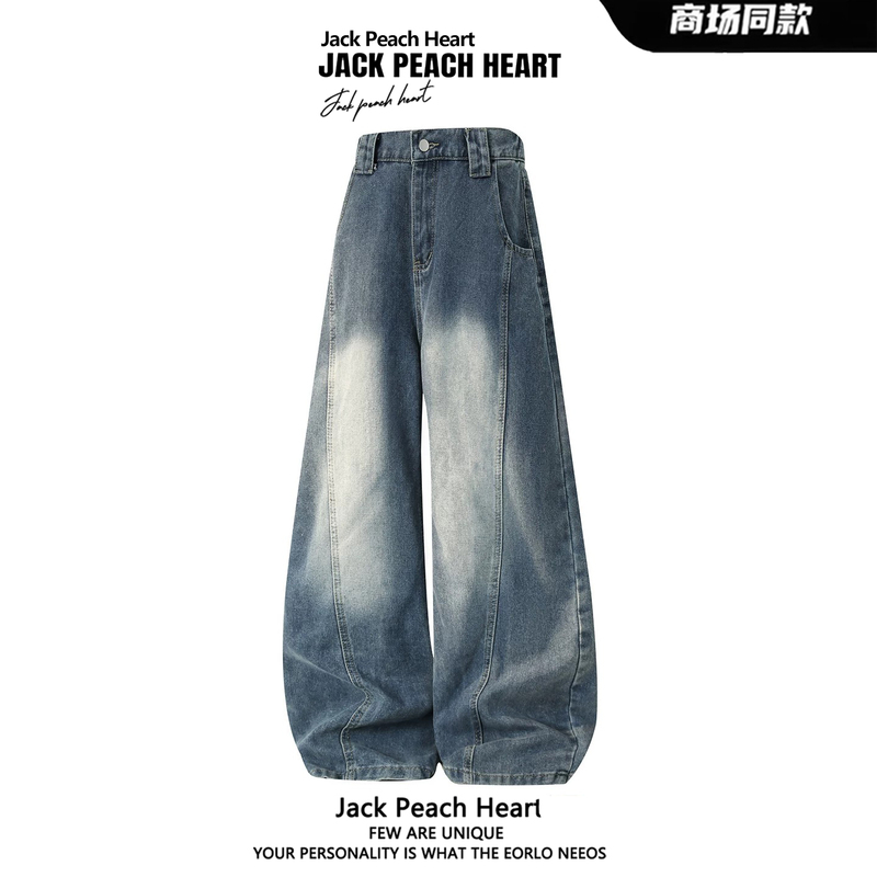 Jack Peach Heart American High Street Jeans Men's Spring and Autumn 2026 New Washed Straight Workwear Wide-Leg Pants Men Jack Peach Heart American High Street Jeans Men's Spring and Autumn 2026 New Washed Straight Workwear Wide-Leg Pants Men