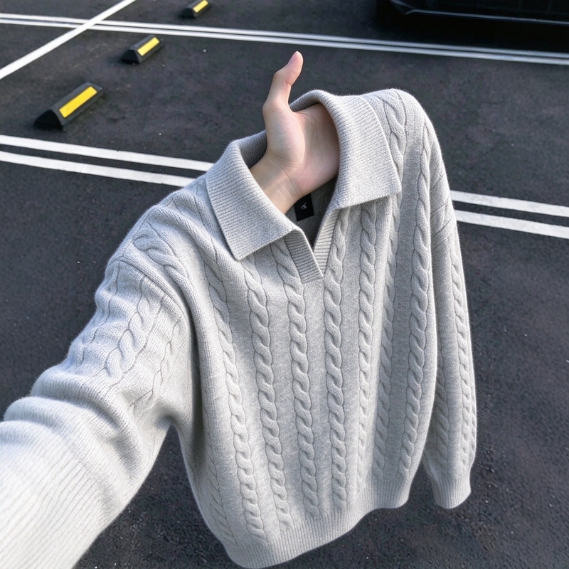 Retro Old Money Style Textured Polo Collar Sweater for Men, Autumn High-End Knitwear, Loose and Versatile Casual Top Retro Old Money Style Textured Polo Collar Sweater for Men, Autumn High-End Knitwear, Loose and Versatile Casual Top
