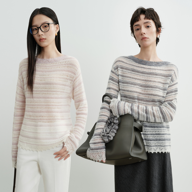 【Energetic Mist Powder】Xinfenzi Dundun Apparel Cashmere, Mulberry Silk, and Wool Blend Sweater 51859