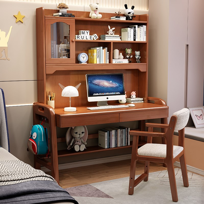 Solid wood desk bookshelf integrated simple children's study table and chair home office computer table student bedroom writing table