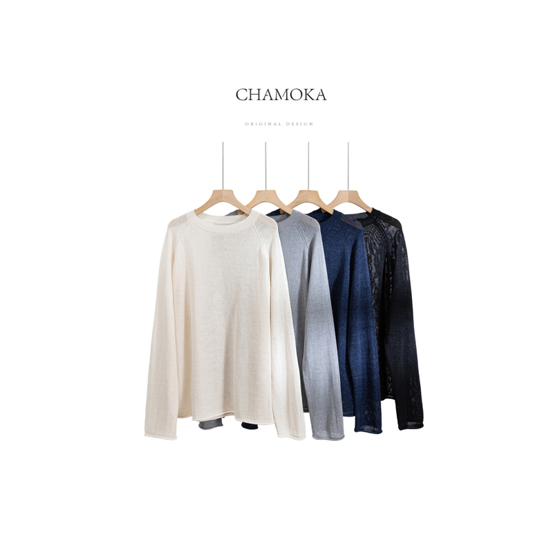 Summer Casual Style Hollow-Out Knit Sweater for Women, Slim-Fit Long-Sleeve Thin Japanese Paper Sunscreen Cover-Up 1346