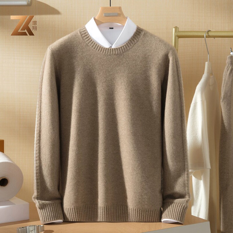 Minimalist Style 100% Pure Cashmere Sweater Men's Round Neck Solid Color Pullover Sweater Warm Top Long-Sleeved Business Knitwear Minimalist Style 100% Pure Cashmere Sweater Men's Round Neck Solid Color Pullover Sweater Warm Top Long-Sleeved Business Knitwear
