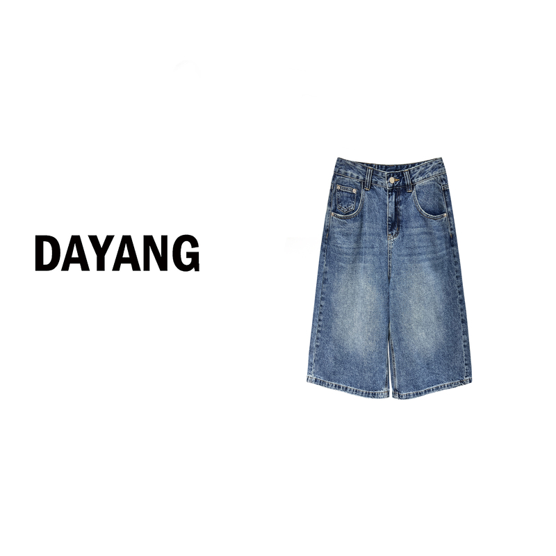 【Dayang】Cropped Denim Pants American Retro Style Loose-Fitting Summer Denim Shorts