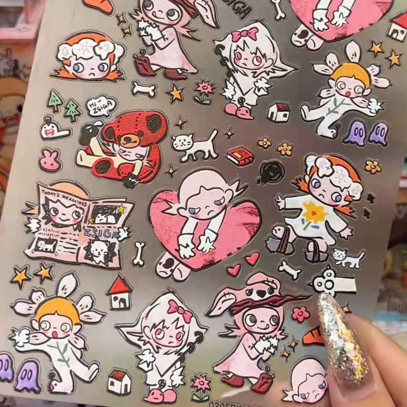 สติกเกอร์นูน 5D แบรนด์ Bubble Mart รุ่น Zsiga Gazi Sister ใช้ตกแต่งโทรศัพท์และสมุดโน้ตแนวการ์ตูน DIY ได้