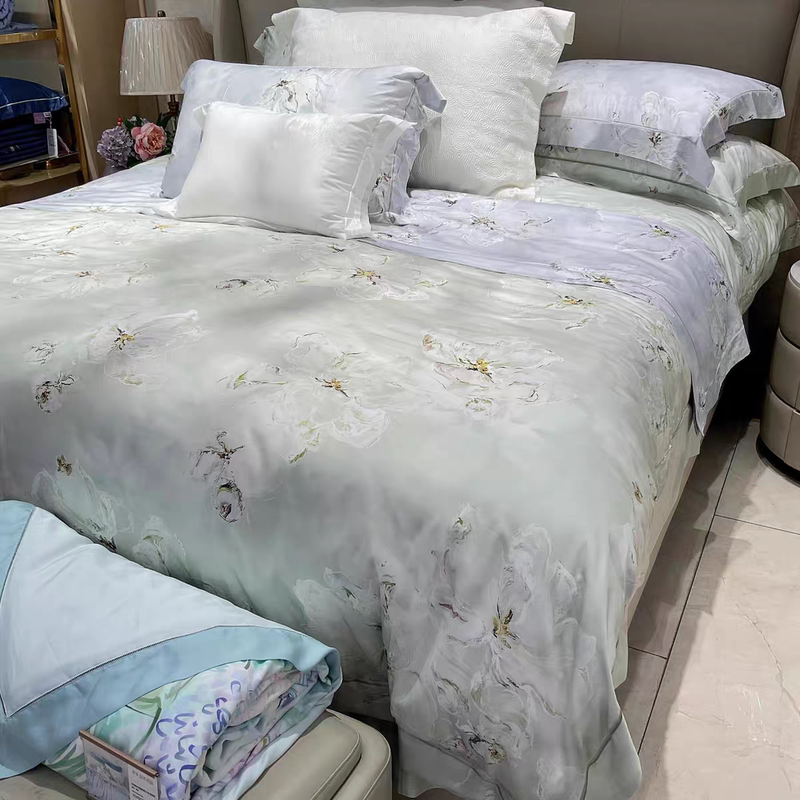 Luolai Home Textiles Genuine 2026 Spring/Summer New Soft Light Cream Ts1568-4 Soft Light Jade Dyed Tencel Four-Piece Set