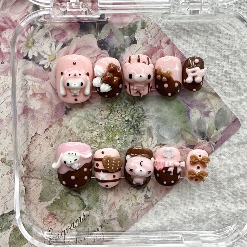 Purely Handmade Vintage Universal Gloomy Bear 3D Nail Art Cute Cartoon Student Press-On Nails Short Style Purely Handmade Vintage Universal Gloomy Bear 3D Nail Art Cute Cartoon Student Press-On Nails Short Style