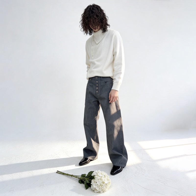 Keelecen Lake Green Lp Original Cow 2021m Flared Five-Button/Zipper Original Color Jeans Long Pants