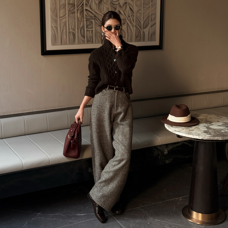 Ding Anqi [My Neighbor Totoro] Relaxed Old Money Pants 2026 New Autumn Fine Wool Stylish Scimitar Pants for Women