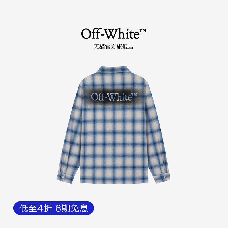Off-White ™ Couple's Vintage Plaid Long-Sleeved Shirt with Letter Logo Decoration for Men and Women, Loose-Fitting Shirt.
