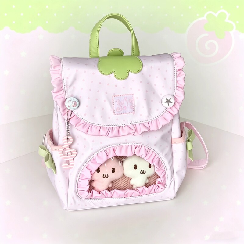 Cute Strawberry Polka Dot Backpack, Anime-Style Doll Bag, Backpack for Students, Soft Girl Commuter Backpack, Large Capacity