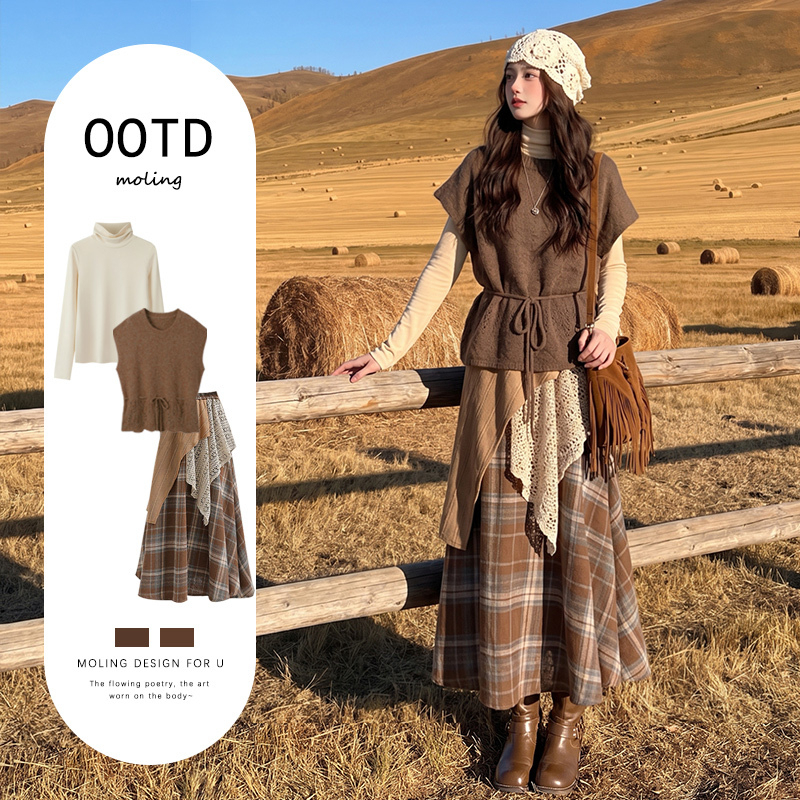 Bohemian Dress for Traveling in the Sichuan Plateau, 2026 Autumn Melard Ethnic Style Layered Outfit Bohemian Dress for Traveling in the Sichuan Plateau, 2026 Autumn Melard Ethnic Style Layered Outfit