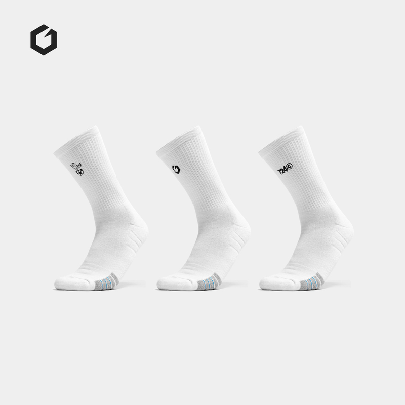 [Three Pairs Pack] Gointo 7 Days 24 Hours Football Life Basic White Non-Slip Mid-Calf Socks for Everyday Use