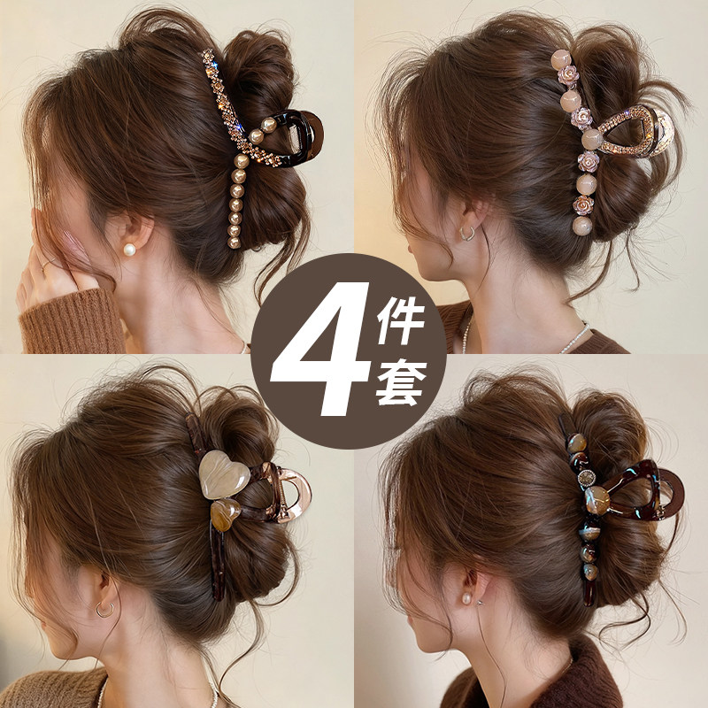 女性向けの高級ラウンドビーズヘアクリップ、2026年新スタイル、ラージサイズ、後頭部用シャーククリップ、ヘアバンアクセサリー。