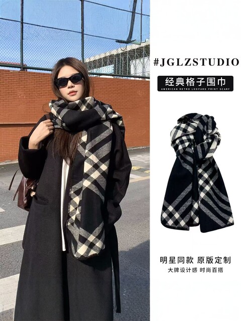 2025 New Style British Classic Plaid Double-Sided Scarf for Women, Autumn and Winter, High-End, Thickened, Warm Neck Protection, Neck Scarf, Shawl