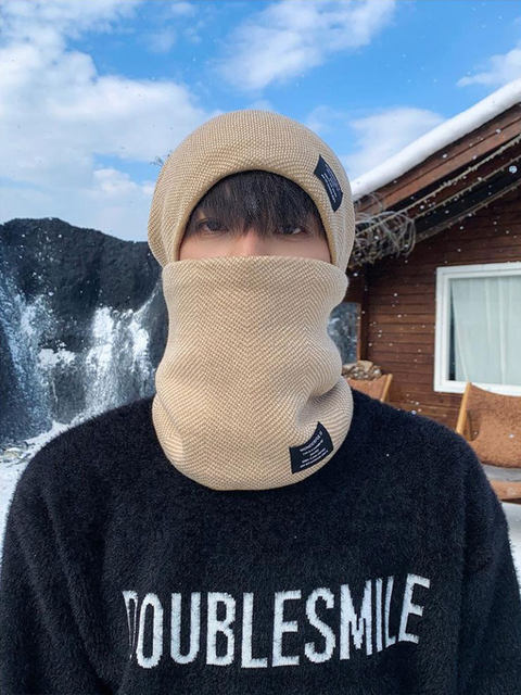 Fleece-Lined Knitted Wool Hat 2025 New Winter Outdoor Pullover Korean Style Windproof Thickened Men's Hat and Scarf Set