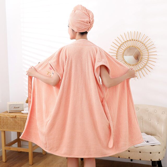 Wearable Long-Sleeved Bathrobe, Absorbent, Soft and Lint-Free, Student Casual Wear, Large Bath Towel, Household Thickened Bath Skirt