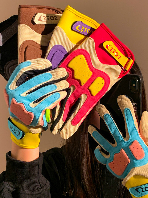 Dopamine Color-Blocking Motorcycle Gloves for Women, Winter Shock-Absorbing, Non-Slip, Touchscreen-Compatible, Outdoor Riding, Cold-Proof, Warm