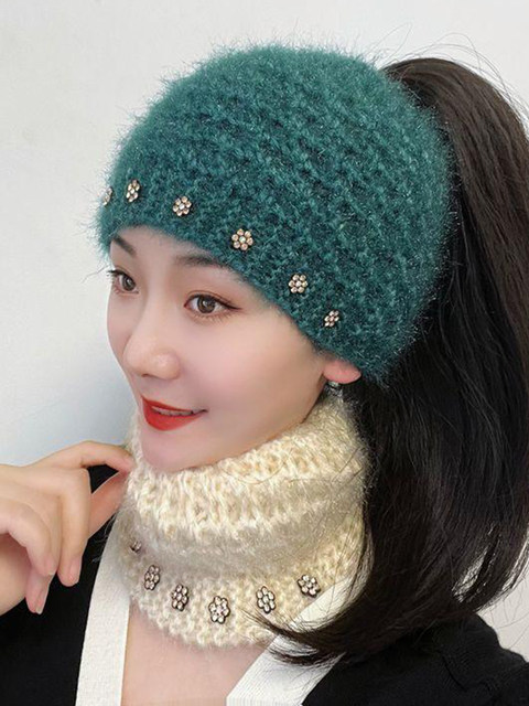 Autumn and Winter Woolen Hats for Women, Warm Headscarves, Head Wraps, Women's Knitted Hats, Wide-Brimmed Forehead Protectors, Hairbands to Cover White Hair