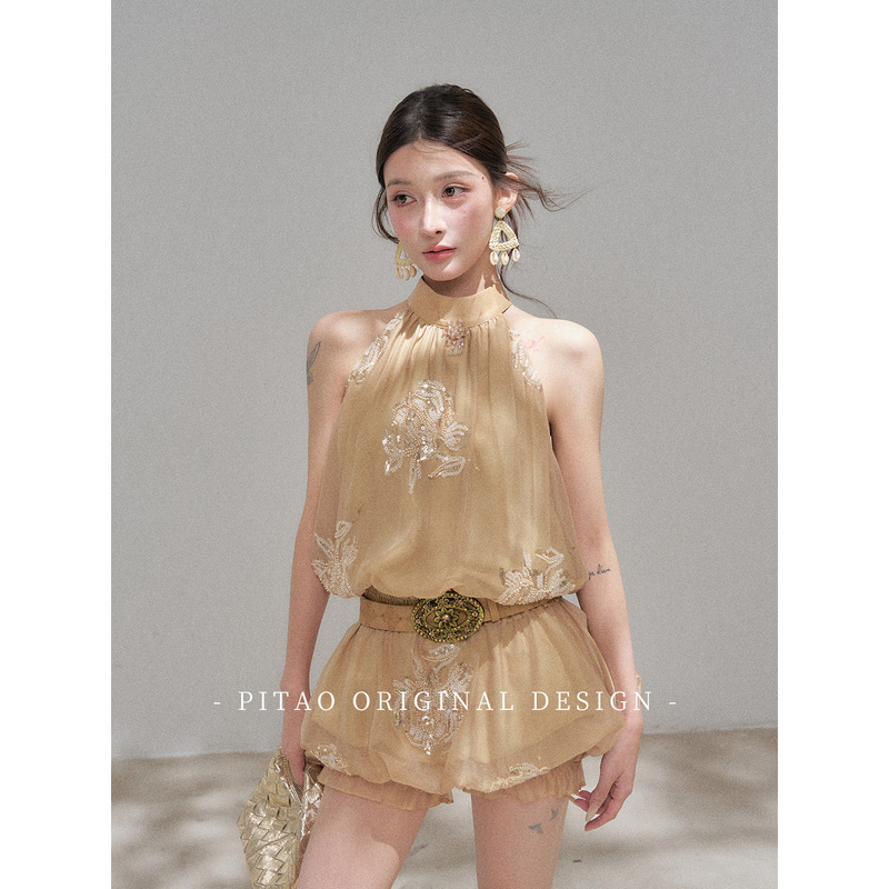 Pitao Original Design Summer Women's New Style Off-Shoulder Short Dress Halter Neck Dress Pitao Original Design Summer Women's New Style Off-Shoulder Short Dress Halter Neck Dress