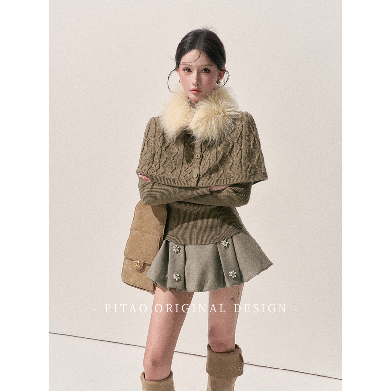Pitao Original Winter Gentle Style Wool Knit Sweater, Scarf, and Floral Skirt Set from the Collection'Snow Falling in Pine Forest' Pitao Original Winter Gentle Style Wool Knit Sweater, Scarf, and Floral Skirt Set from the Collection'Snow Falling in Pine Forest'