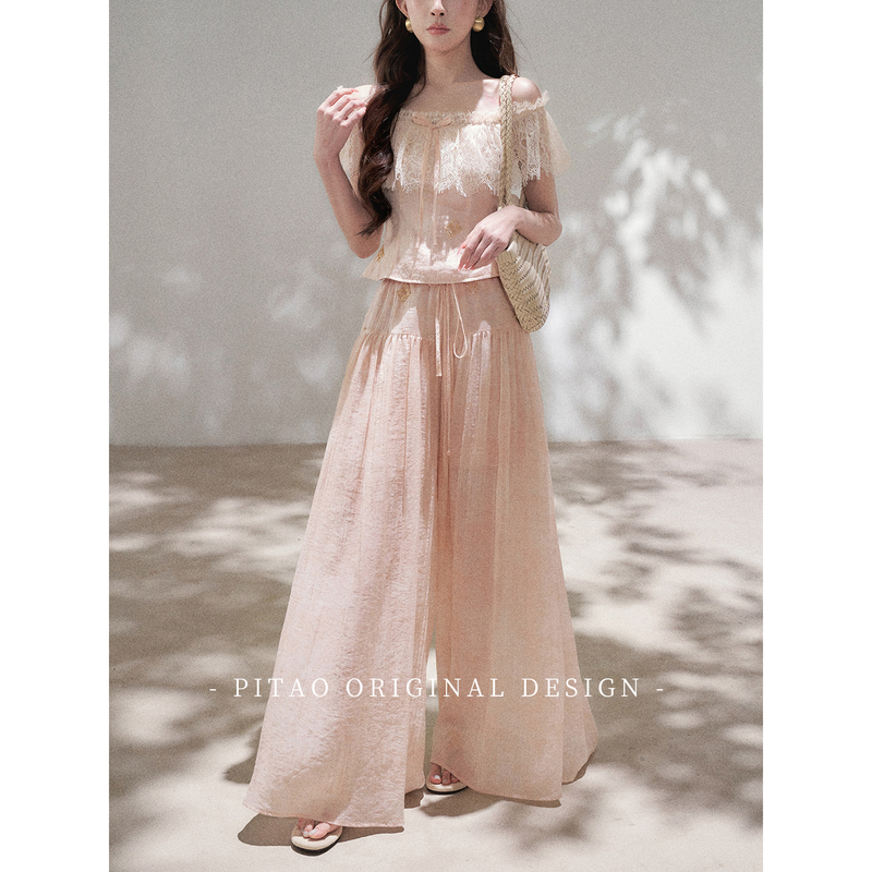 Pitao Original "Hot Love Island" Summer Women's Casual Relaxed Loose Drape Drawstring Wide-Leg Pants Trousers