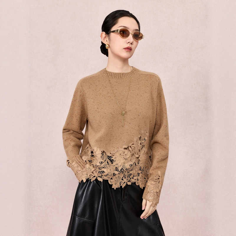 Starlight Lace | Wool Lace Round Neck Long-Sleeved Elegant Classic Versatile Knitted Sweater Pullover Starlight Lace | Wool Lace Round Neck Long-Sleeved Elegant Classic Versatile Knitted Sweater Pullover