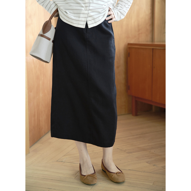 26Qdc-009【Glow in the Dark】Past and Present Life Retro Simple Black Straight Skirt