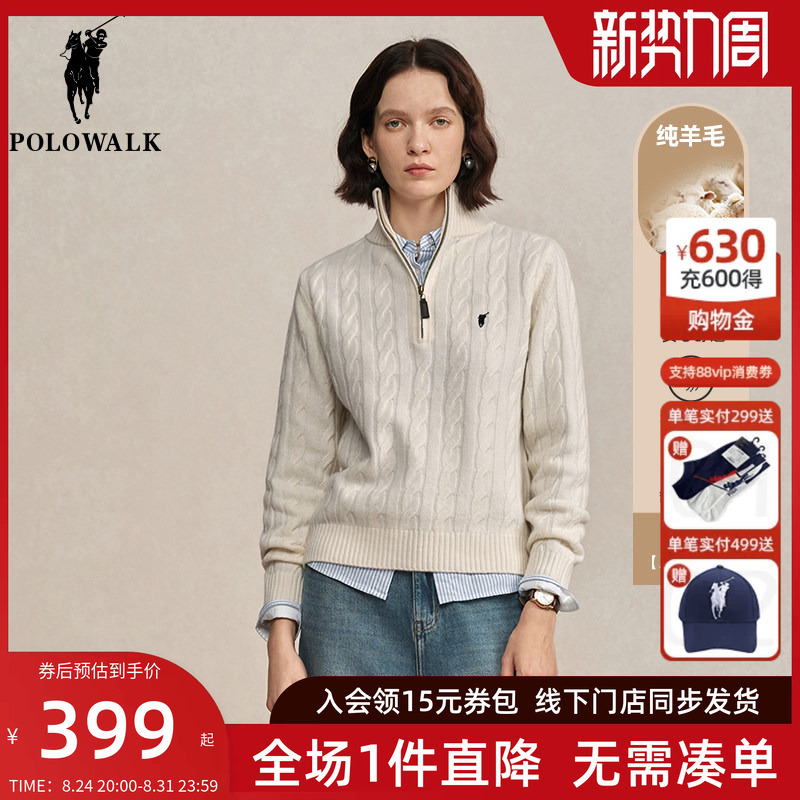 Polowalk Women's Wool Sweater 2025 Autumn and Winter New Style Paul Women's Knitwear Cable Knit Sweater Old Money Style Polowalk Women's Wool Sweater 2025 Autumn and Winter New Style Paul Women's Knitwear Cable Knit Sweater Old Money Style