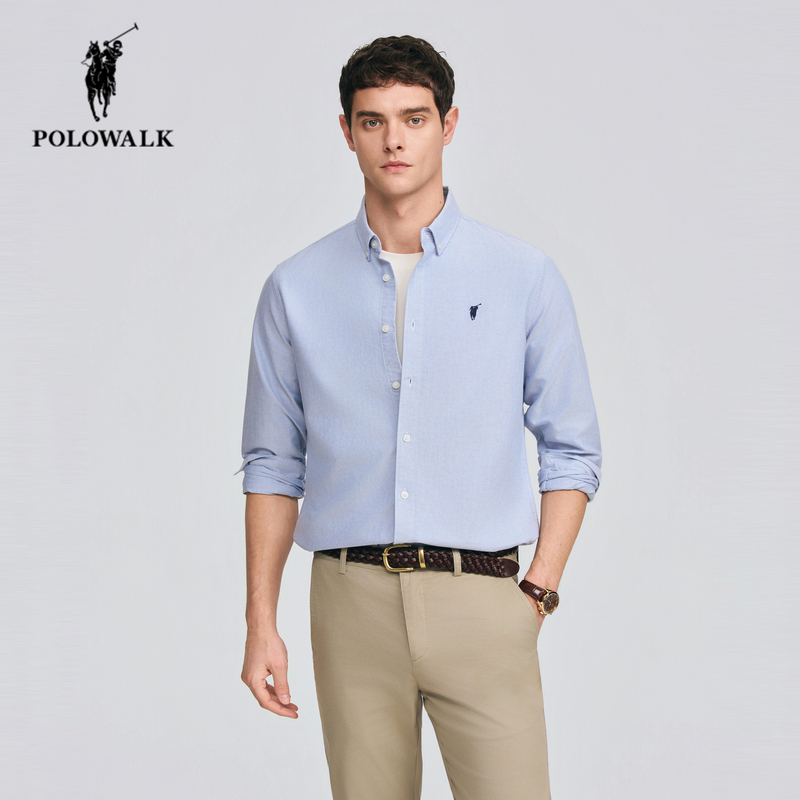 Polowalk Men's Long-Sleeved Shirt Autum New Paul Men's Business Casual Pure Cotton Inner Wear Pure Color Shirt