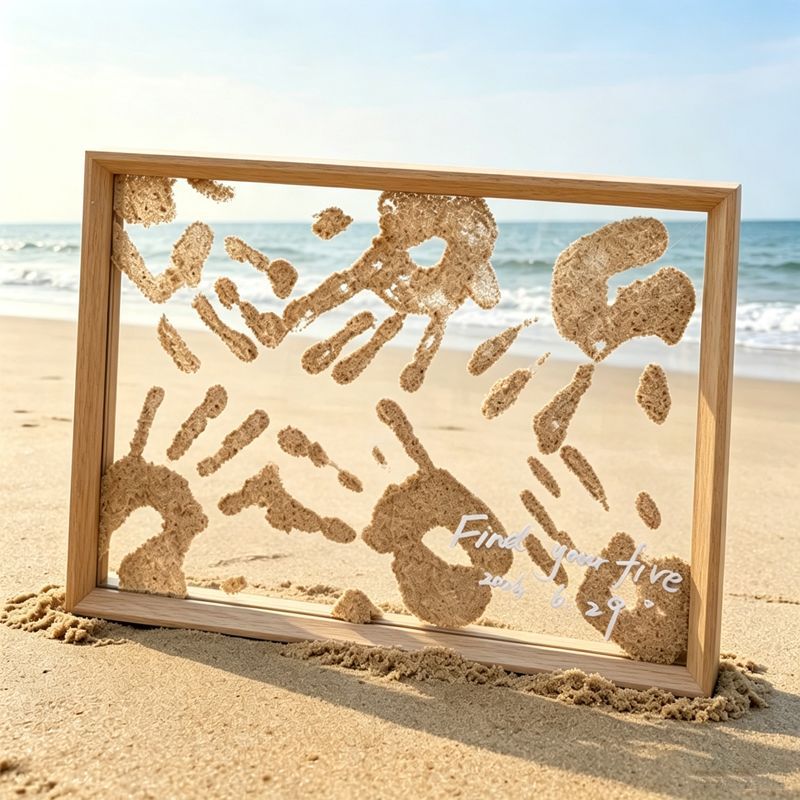 Beach Handprint Painting Family Photo Frame Double-Sided Transparent Photo Frame Vertical Display Stand Handmade DIY Storage Display