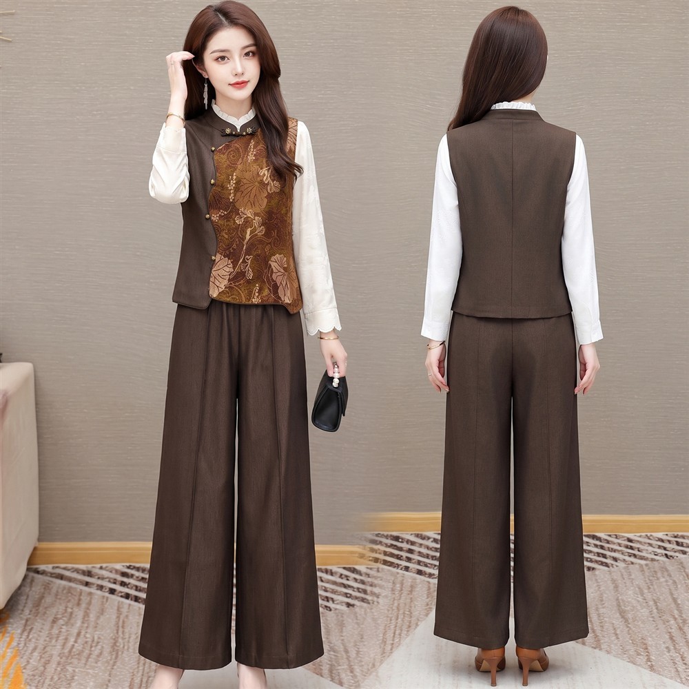 New Chinese style vest and pants two-piece set for women 2026 autumn new temperament middle-aged mother western style casual suit