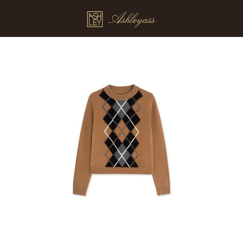 Ashleyass "Maillard Sweater" Australian Merino Wool Classic Argyle Top for Women, Versatile and Comfortable Ashleyass "Maillard Sweater" Australian Merino Wool Classic Argyle Top for Women, Versatile and Comfortable