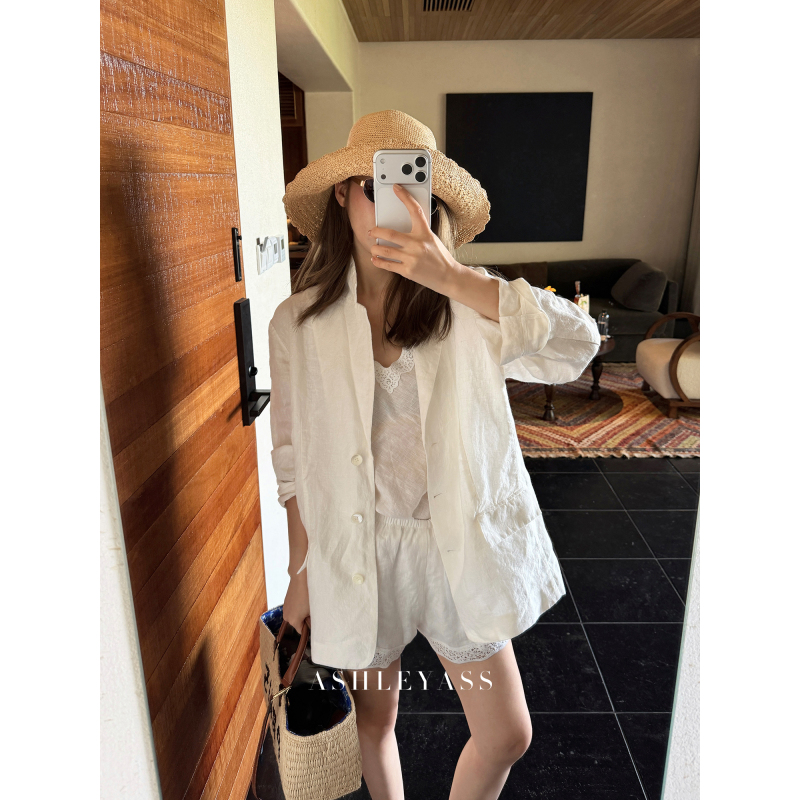 Ashleyass European Linen Suit Old Money Style High-End 100% Pure Linen White Suit Straight-Leg Trousers Ashleyass European Linen Suit Old Money Style High-End 100% Pure Linen White Suit Straight-Leg Trousers