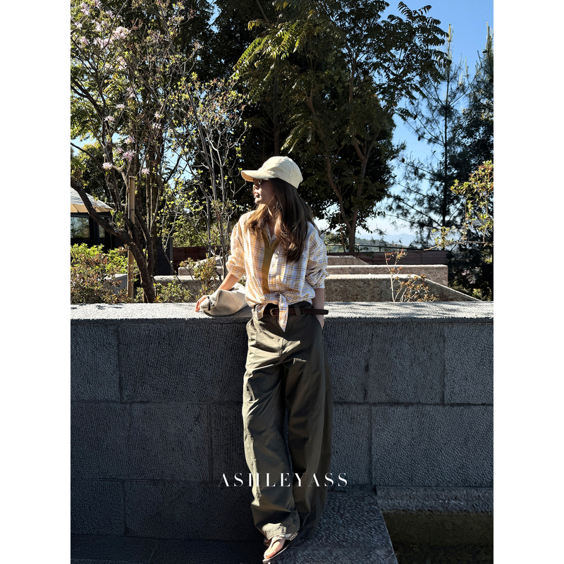 Ashleyass Retro Pocket 100% Long-Staple Cotton Deconstructed Three-Dimensional Cut Micro-Curved Knife Wide-Leg Cargo Pants for Women Ashleyass Retro Pocket 100% Long-Staple Cotton Deconstructed Three-Dimensional Cut Micro-Curved Knife Wide-Leg Cargo Pants for Women
