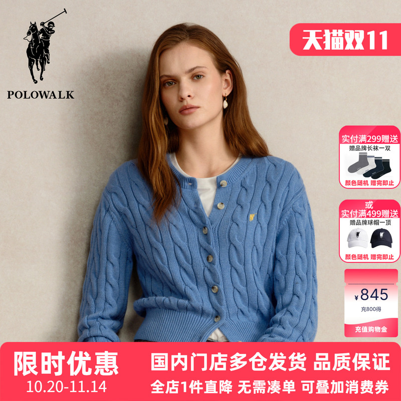 Polowalk Classic Cable Knit Round Neck Cardigan for Women 2026 Spring and Autumn New Retro Warm Sweater Jacket Trendy Polowalk Classic Cable Knit Round Neck Cardigan for Women 2026 Spring and Autumn New Retro Warm Sweater Jacket Trendy