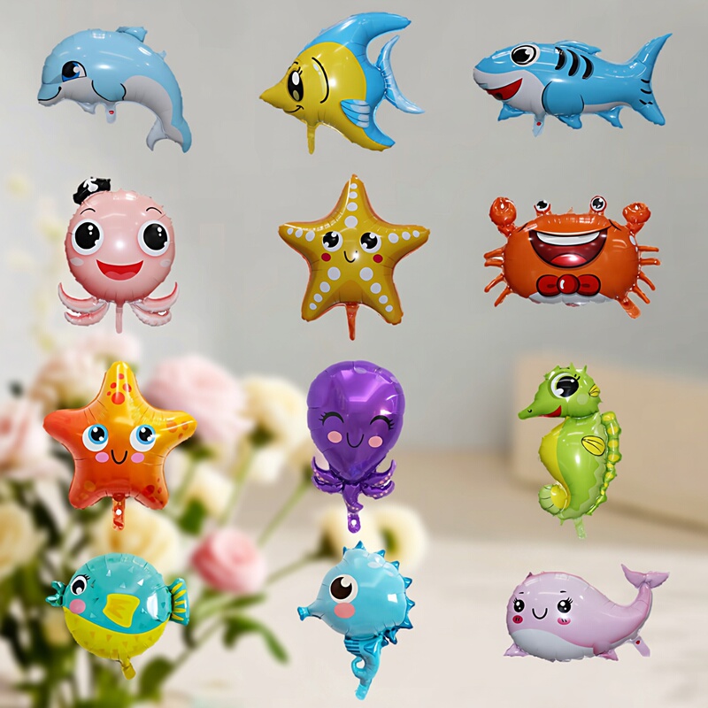 Cartoon Ocean Animal Aluminum Foil Balloons Cute Seahorse Crab Starfish Children's Birthday Decoration Balloons Ocean Balloons