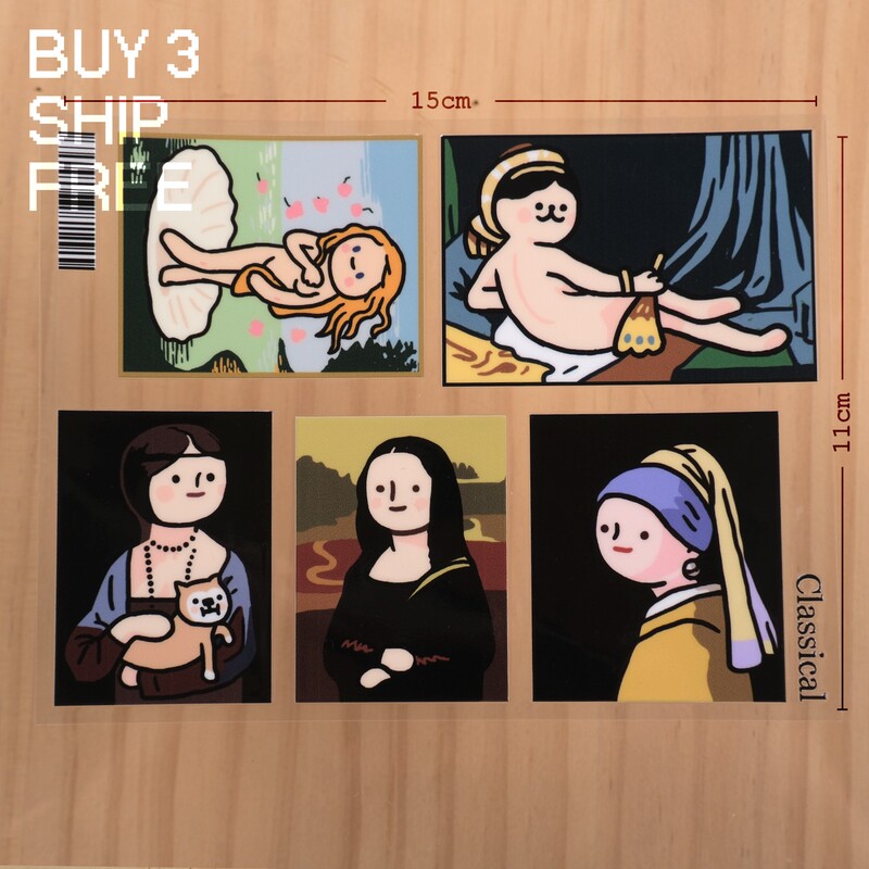 Little Cub Theater Famous Painting Series Mobile Phone Waterproof Insulated Cup Travel Suitcase Electric Vehicle Helmet Transfer Stickers Little Cub Theater Famous Painting Series Mobile Phone Waterproof Insulated Cup Travel Suitcase Electric Vehicle Helmet Transfer Stickers