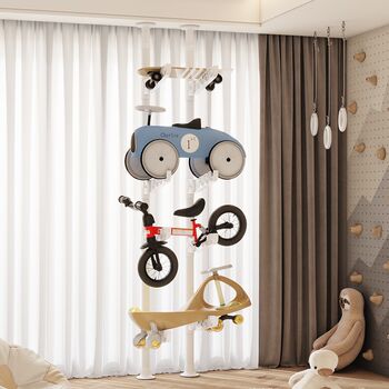 Children's toy car storage rack, no punching, overhead pole, floor-standing stroller, scooter, balcony storage rack
