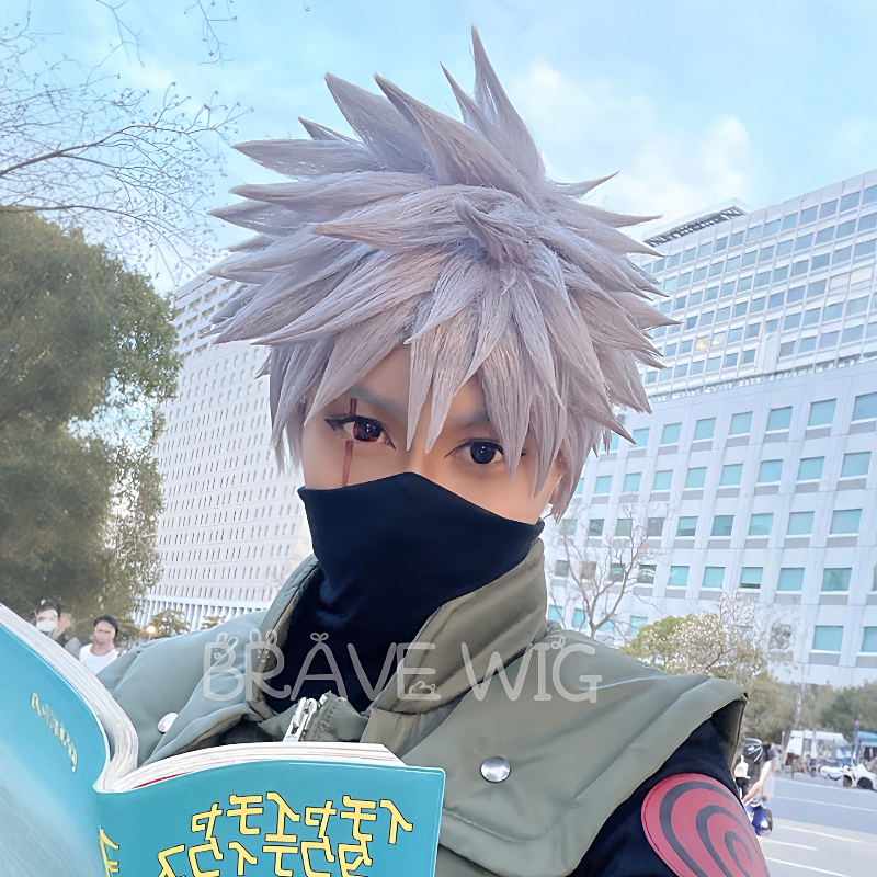 Kakashi Cosplay Wig Naruto Shippuden Cosplay Hatake Kakashi Silver-White Short Hair Wig Set