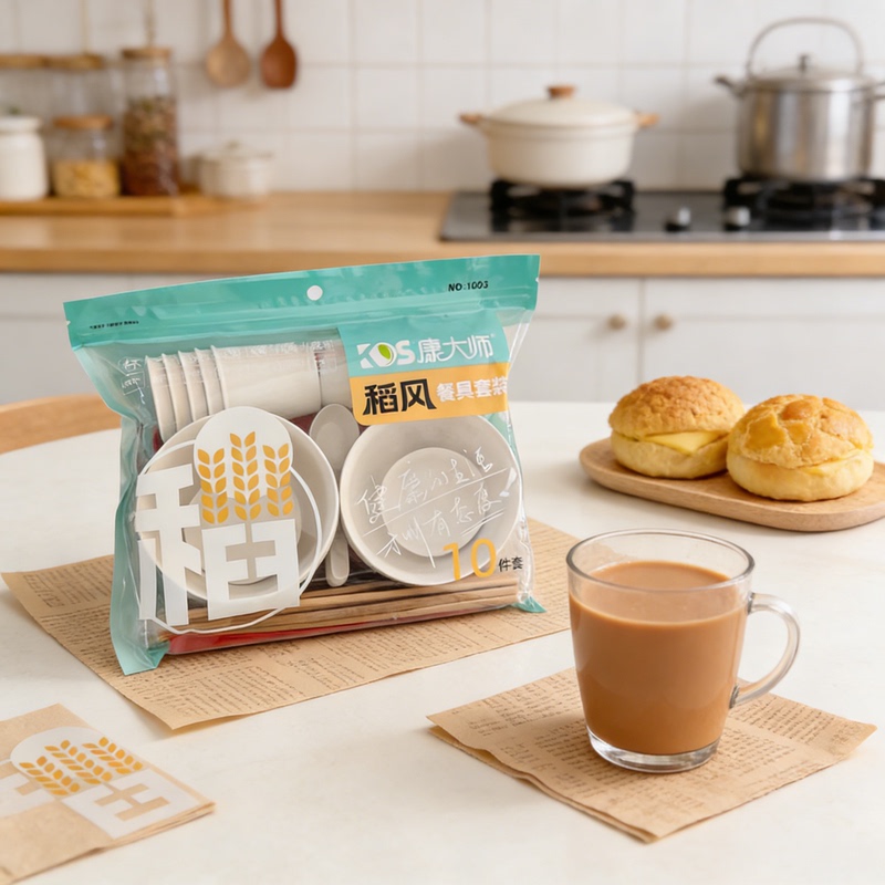 Master Kang Dao Feng Environmentally Friendly Food-Grade Disposable Bowls, Chopsticks, Plates, and Cutlery Set for Home, Commercial, and Picnic Use, Green and Healthy