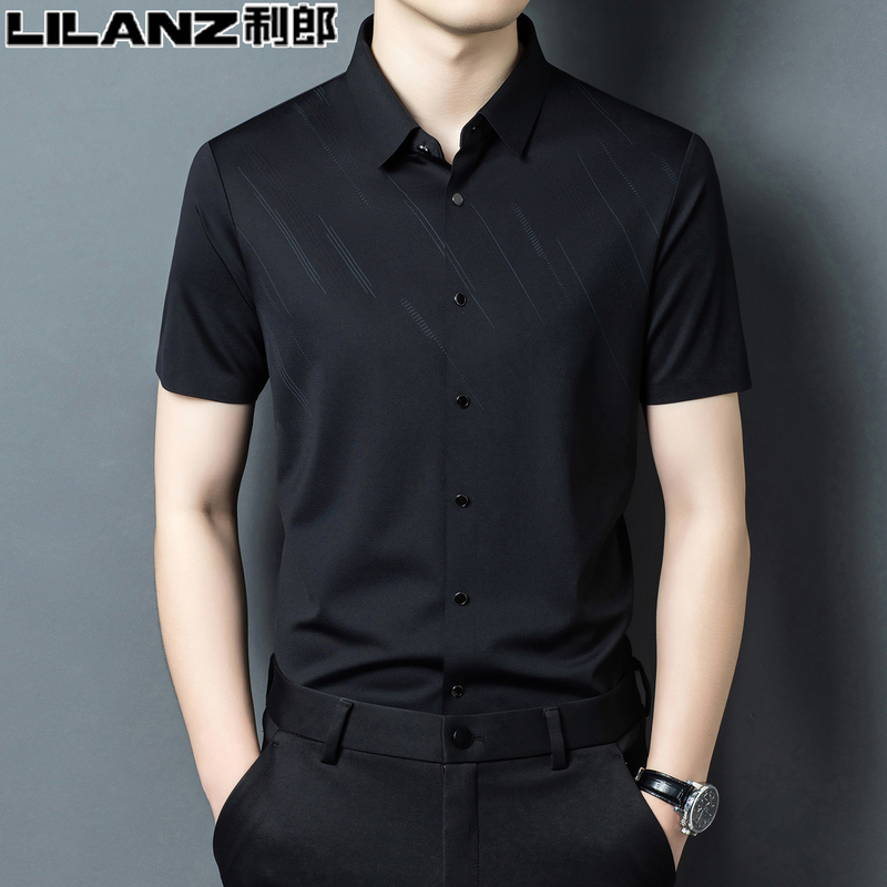 Lilang Men's Short-Sleeved Shirt for Young and Middle-Aged People, Business Casual, Non-Iron, Ice Silk, Breathable, Printed, High-End, Thin Shirt for Men