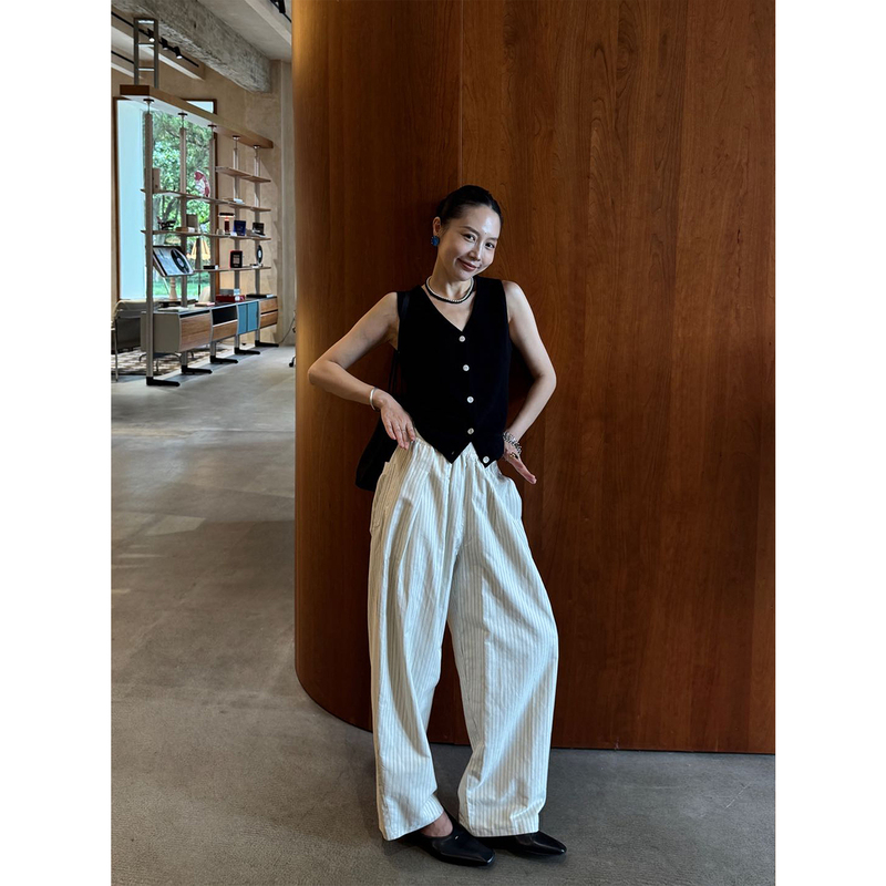 【Aurasahi】Soft Texture Vertical Stripe Elastic Wide-Leg Pants, Delicate, Breathable, Non-Suffocating Sweat-Wicking Long Pants K72504 【Aurasahi】Soft Texture Vertical Stripe Elastic Wide-Leg Pants, Delicate, Breathable, Non-Suffocating Sweat-Wicking Long Pants K72504