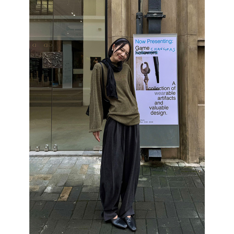 【Aurasahi】Fancy Yarn Retro Round Neck Knitted Sweater for Women, Soft and Cozy Pullover, Loose Long-Sleeve Base Shirt