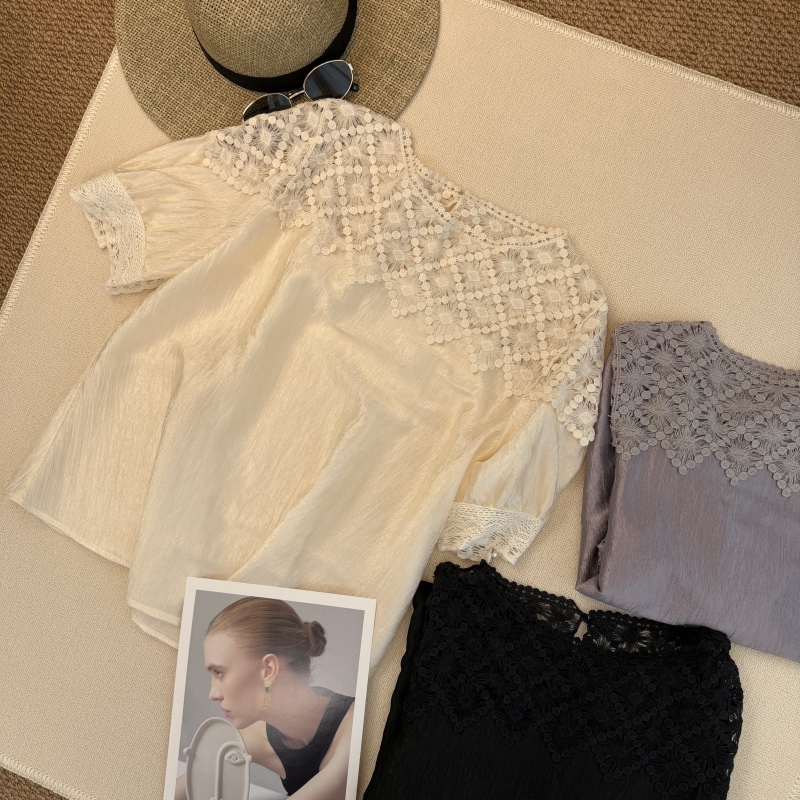 [Queen Dalin] 100% Acetate French Blouse Lace Short Sleeve 52093